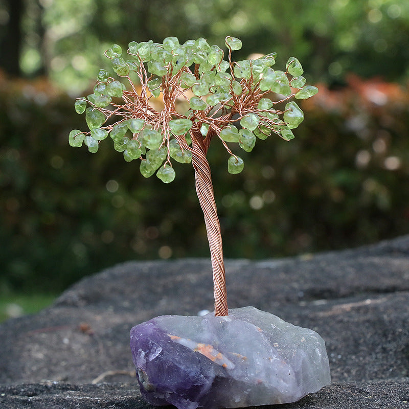 Natural Stone Amethyst Pachira Macrocarpa Raw Ore Copper Wire Colorful Crystal Gravel Lucky Tree Handmade Crafts Ornaments