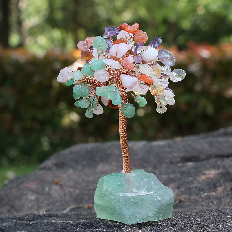 Natural Stone Amethyst Pachira Macrocarpa Raw Ore Copper Wire Colorful Crystal Gravel Lucky Tree Handmade Crafts Ornaments