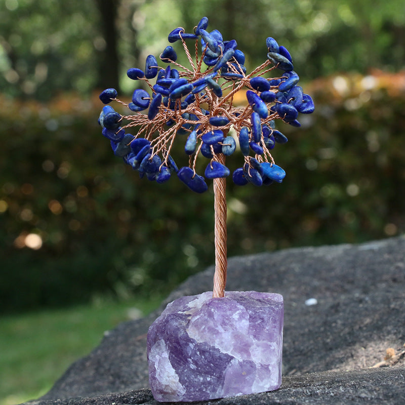 Natural Stone Amethyst Pachira Macrocarpa Raw Ore Copper Wire Colorful Crystal Gravel Lucky Tree Handmade Crafts Ornaments