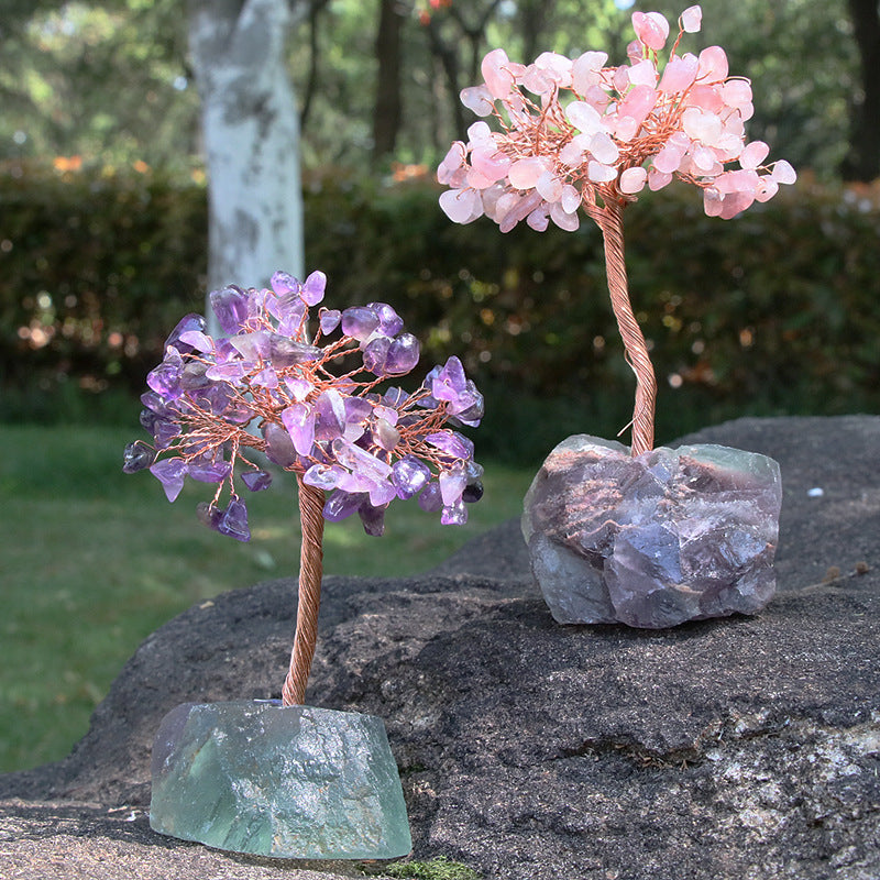 Natural Stone Amethyst Pachira Macrocarpa Raw Ore Copper Wire Colorful Crystal Gravel Lucky Tree Handmade Crafts Ornaments