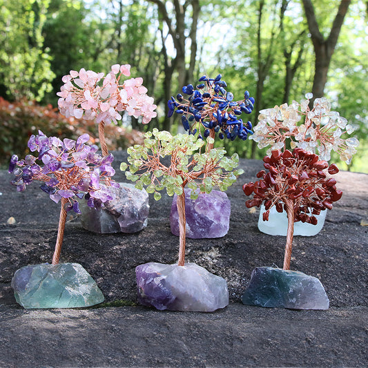 Natural Stone Amethyst Pachira Macrocarpa Raw Ore Copper Wire Colorful Crystal Gravel Lucky Tree Handmade Crafts Ornaments